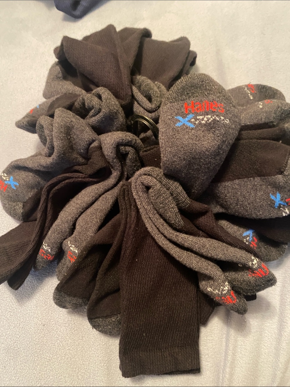 Hanes CTemp Men's Crew Socks Pack - Black with Red & Blue Logos. 12 Pack